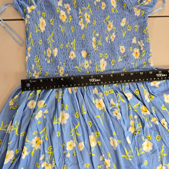 French Connection Dress Women's 6 Blue Yellow Floral Mini Cap Short Sleeve NWT - Picture 11 of 16